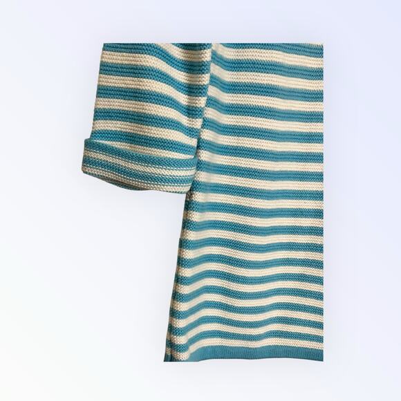 Boden Sz 8 Turquoise White Striped Cotton Wool Sweater 3/4 Sleeve Mock Neck 3002 - Picture 6 of 7